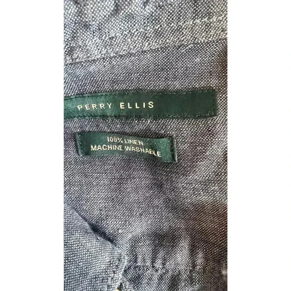 Perry Ellis Women’s Medium Blue 100% Linen Long Sleeve Button Down Shirt Top - Picture 5 of 8